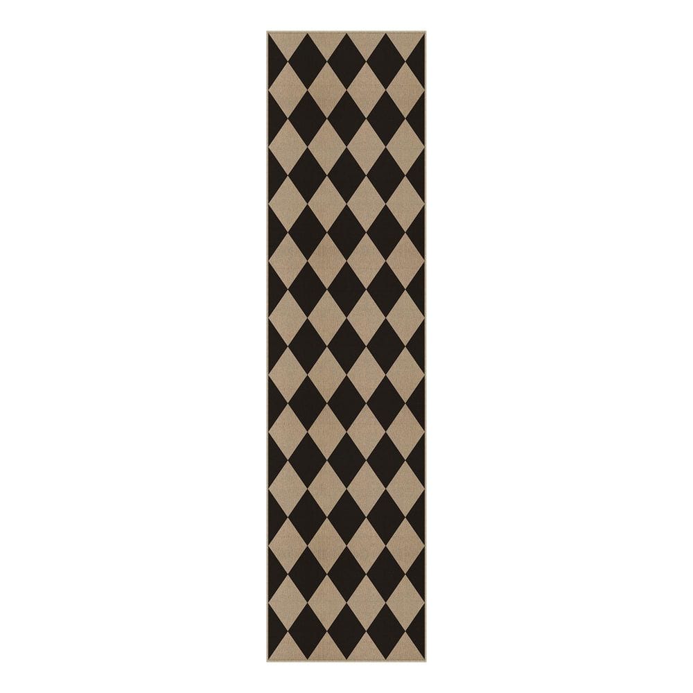 Diamond Grid Linen-look Black/Brown 2 ft. x 8 ft. Checkered Area Rug price history on PriceWatchPro