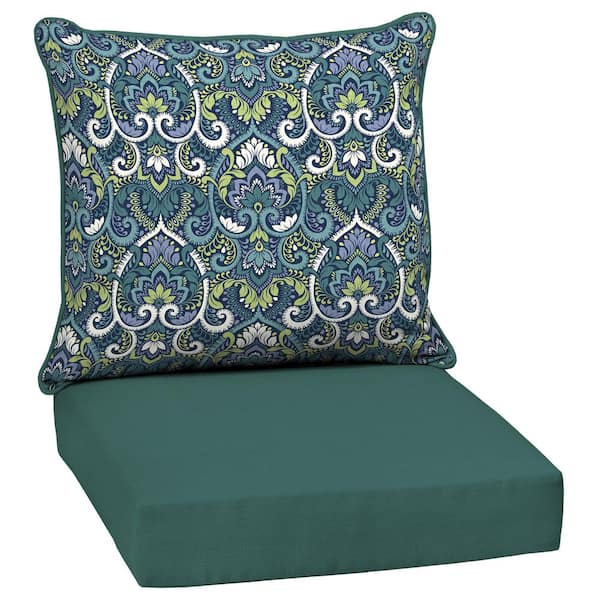 ARDEN 24 in. x 24 in. 2-Piece Deep Seating Outdoor Lounge Chair Cushion in Sapphire Aurora Blue Damask