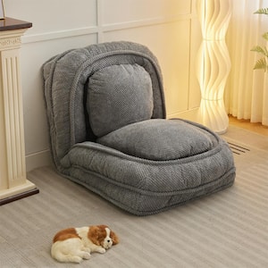69 in. Gray Foldable Polyester Rectangle Lazy Sofa Couch Armless Sit and Sleep Human Dog Bed with 5 Adjustable Position