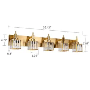 Orillia 35.4 in. 5-Light Modern Gold Bathroom Vanity Light with Crystal Shades