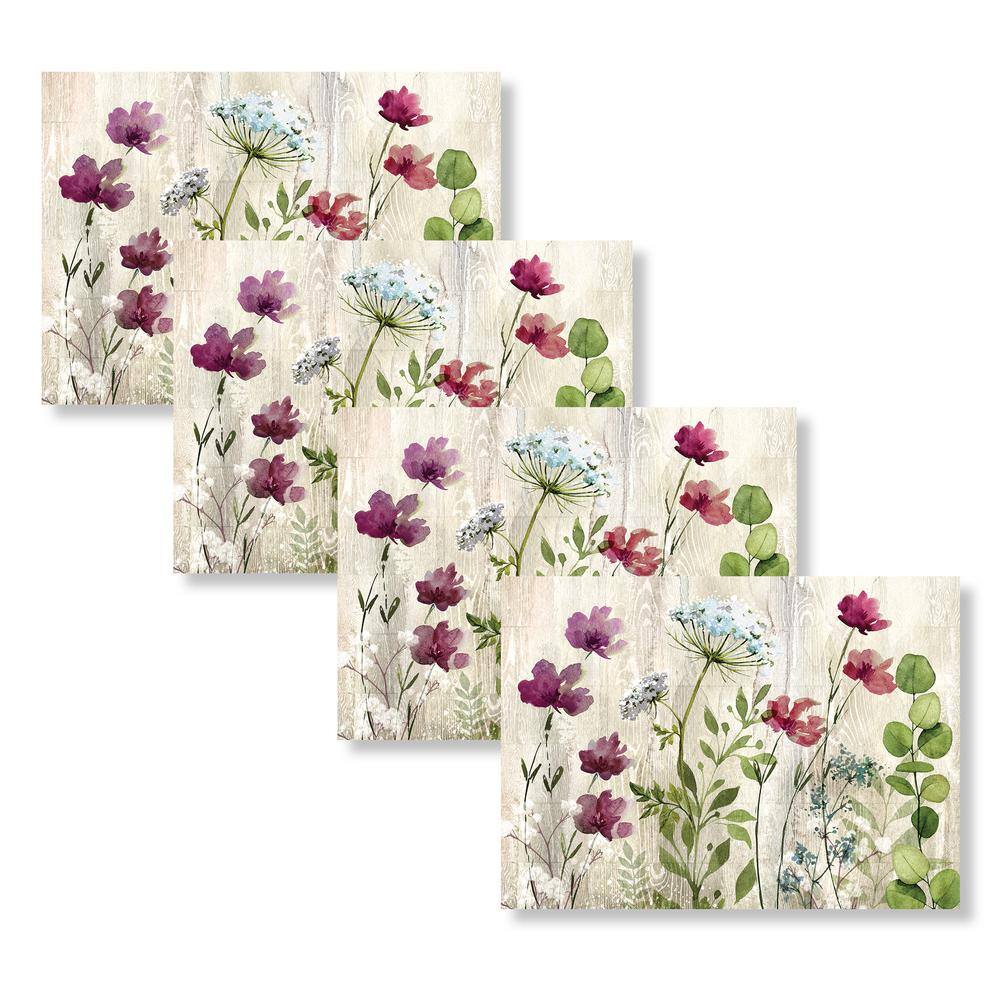 Rustic Floral 18 in. W x 13 in. L Polypropylene 4-pack Placemat Set ...