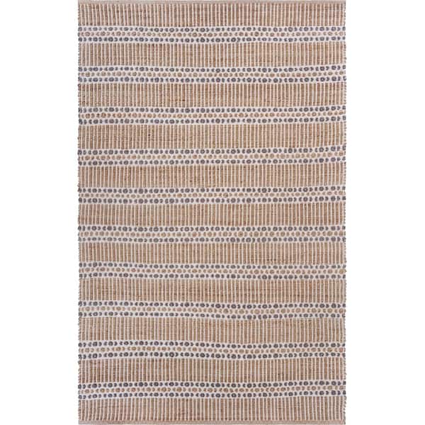 Unbranded Handwoven Detailed Natural/Gray 7 ft. 9 in. x 9 ft. 9 in. Natural Jute Area Rug