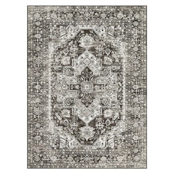 Vintage Printed Carpet Soft Thin Rug Interior Decoration for Bedroom Living Room Kitchen Brown 8 ft. x 10 ft. Area Rug