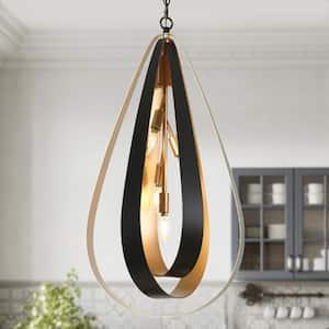 Modern 4-Light Black and Dark Gold Dining Room Island Chandelier with Water Drop Design