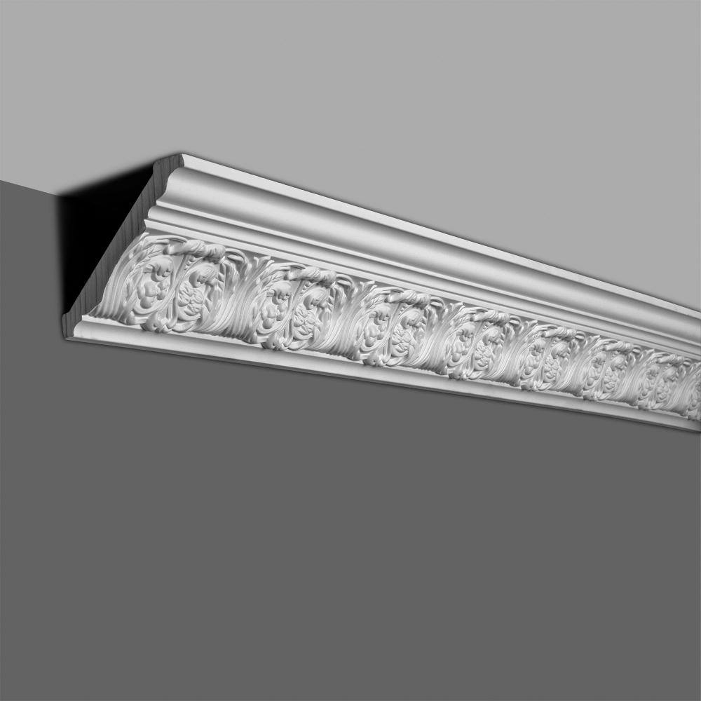 6-Inch White Polyurethane Floral Crown Moulding Sample