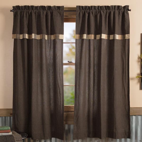 VHC BRANDS Kettle Grove 36 in W x 63 in L Attached Valance Light Filtering Rod Pocket Curtain Panel Black Dark Creme Khaki Pair