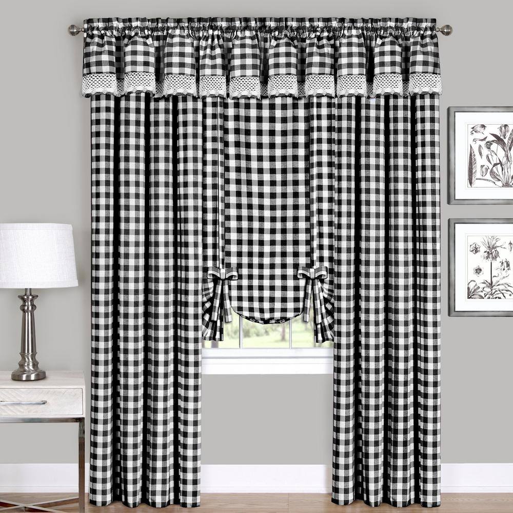 Black and White Buffalo Check Cotton Blend Drapes, 42 x 63