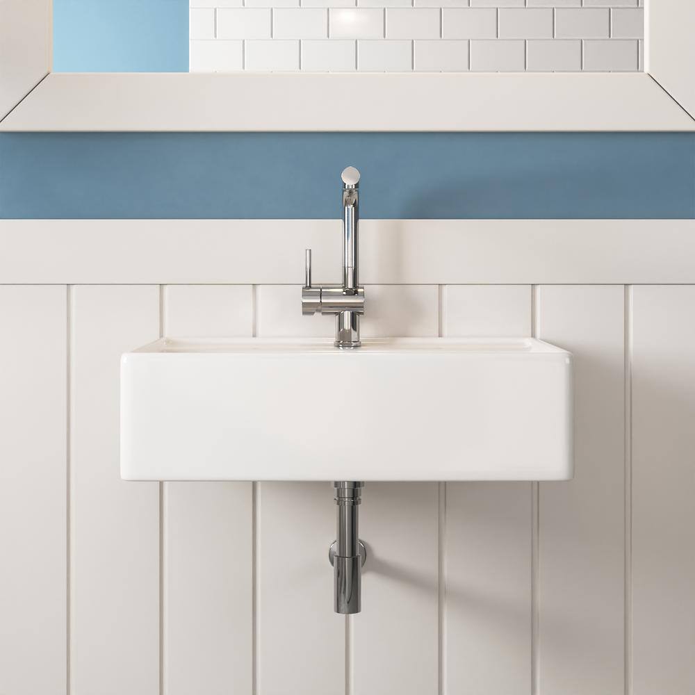 23'' White Ceramic Rectangular Wall-Mount Bathroom Sink