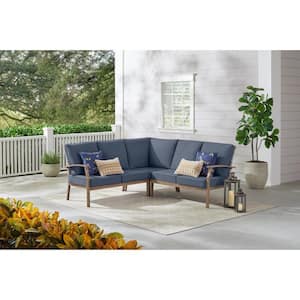 Beachside Rope Look Wicker Outdoor Patio Sectional Sofa Seating Set with CushionGuard Sky Blue Cushions