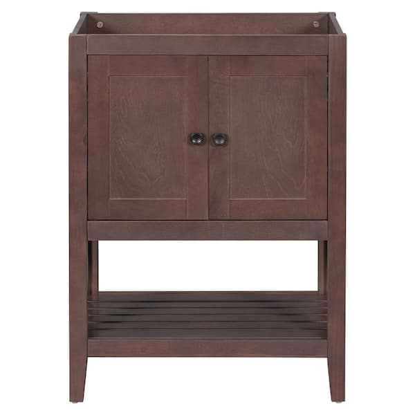 Unbranded 24 in. Bath Vanity Cabinet without Top in Brown with Soild Wood Frame, Doors and Open Shelf