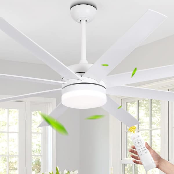 Twirl 65 in. Indoor Modern White 6-Speed Reversible Ceiling Fan with Lights, 8 Blades Quiet Motor Fan Lights w/ Remote