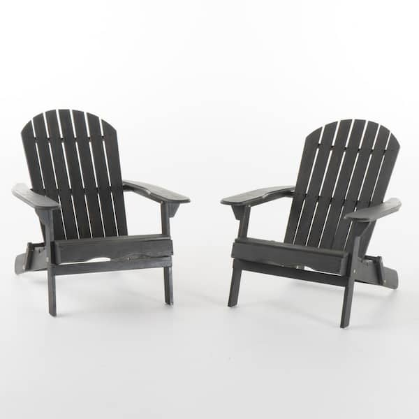 Noble House Obadiah Dark gray Folding Wood Adirondack Chair 2