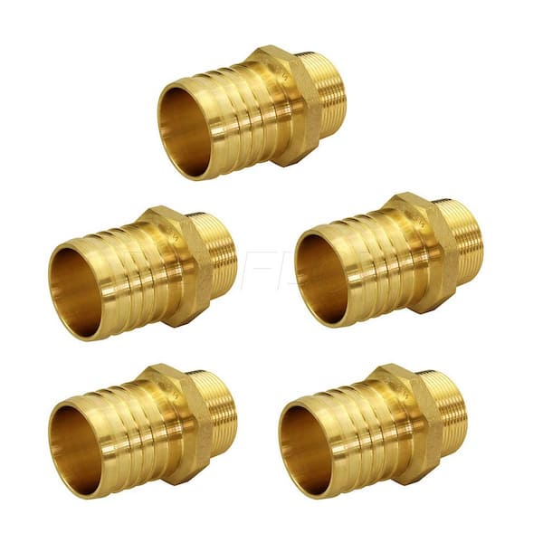 5 Brass Crimp Fittings 3/8" PEX x 1/2" Male Sweat Adapters 