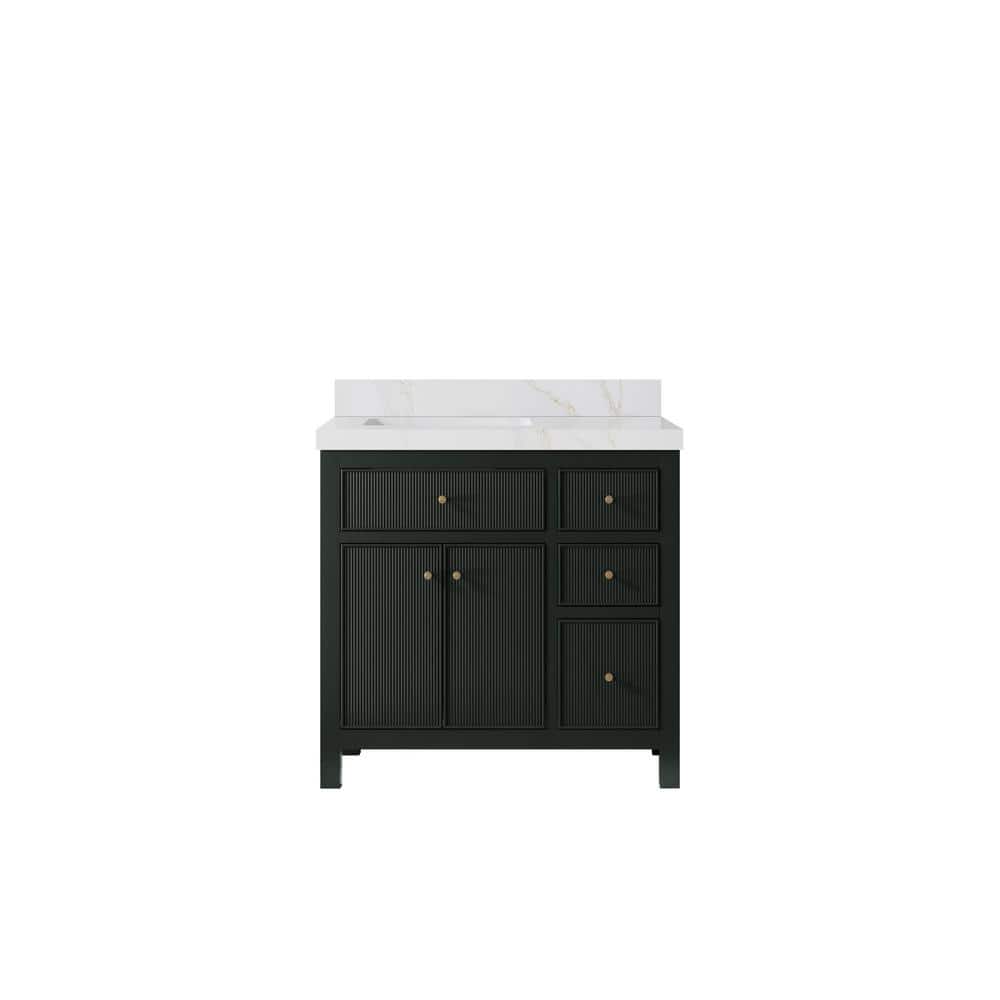 Willow Collections Sonoma 36 in. Left Sink Freestanding Dark Green Bath Vanity with Calacatta ...