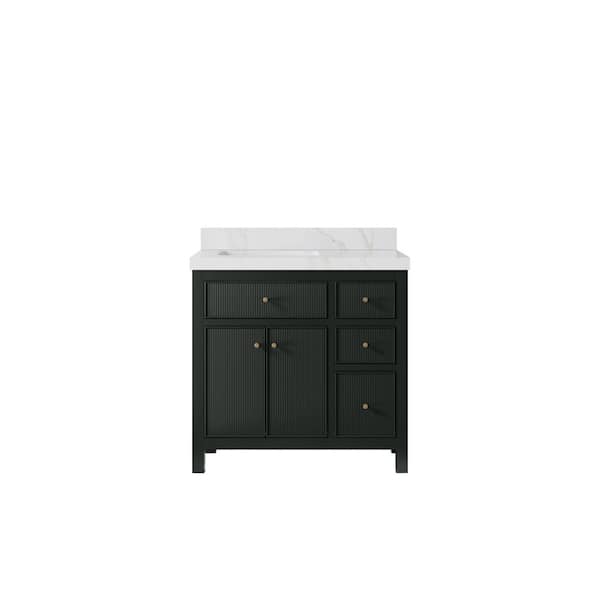 Willow Collections Sonoma 36 in. Left Sink Freestanding Dark Green Bath Vanity with Calacatta Sienna Qt. Top Unassembled