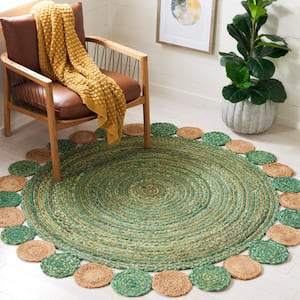 Cape Cod Green/Natural 5 ft. x 5 ft. Round Circles Border Area Rug