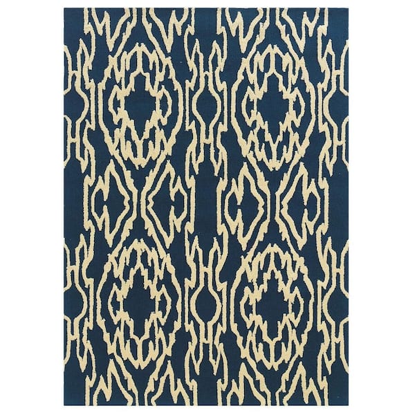 Linon Home Decor Le Soliel Collection Navy and Ivory 2 ft. x 3 ft. Outdoor Area Rug