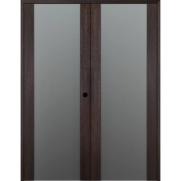 Belldinni Vona 202 56" x 84" Left Hand Active Full Lite Frosted Glass Veralinga Oak Wood Composite Double Prehung French Door