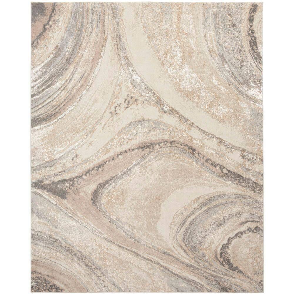 Neutral Abstract Rug Cream Inspire Me! Home Decor Brushstrokes Cream Grey 8 ft. x 10 ft. Abstract ...