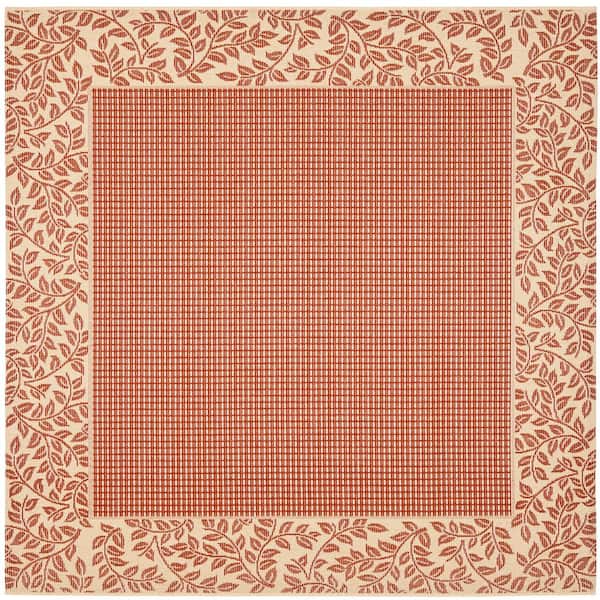 SAFAVIEH Courtyard Red/Natural 7 ft. x 7 ft. Square Border Indoor/Outdoor Patio  Area Rug