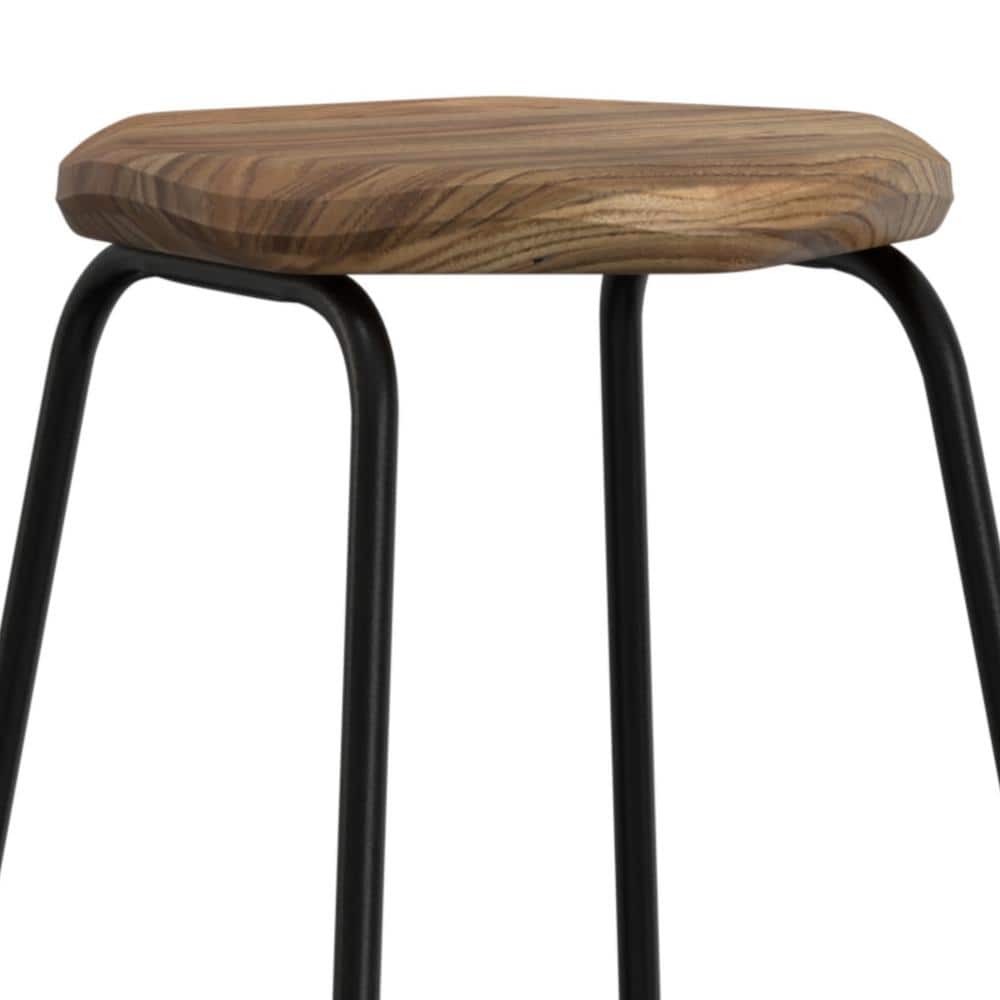 Rustic Farmhouse Black Metal & Wood Saddle Counter Stool