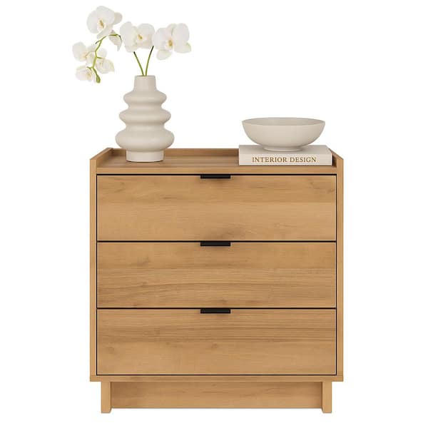 Simply Modern Natural Oak 3-Drawer 26.5 in. W Nightstand, White Night Stand for Bedroom, Nightstand Bedside Table