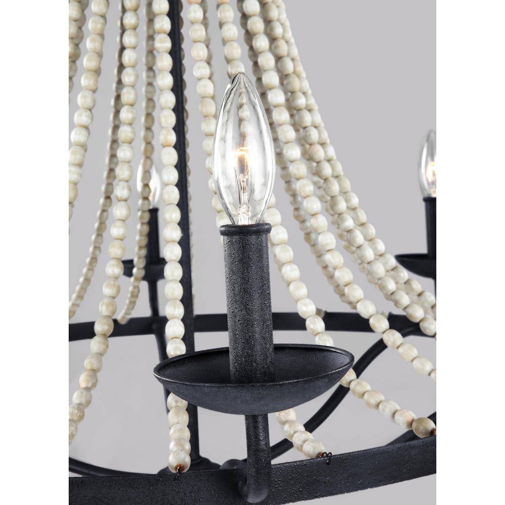 Nori 6-Light Dark Weathered Zinc and Driftwood Grey Chandelier