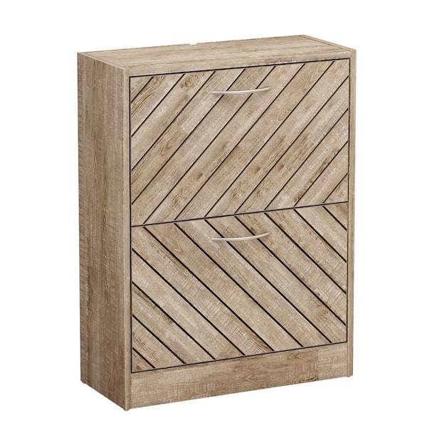 FUFU&GAGA Brown Wood Grain Shoe Storage Cabinet with 2-Drawers and 4-Compartments Max Up To 12-Pair