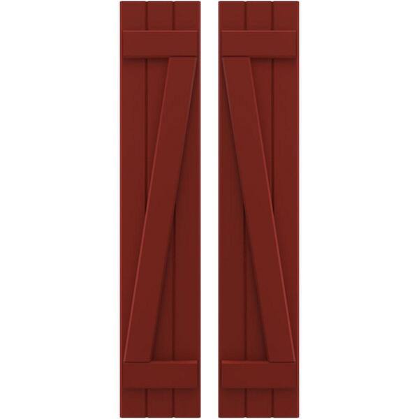 Ekena Millwork 10-1/2 in. W x 44 in. H Americraft 3-Board Exterior Real Wood Joined Board and Batten Shutters with Z-Bar in Pepper Red