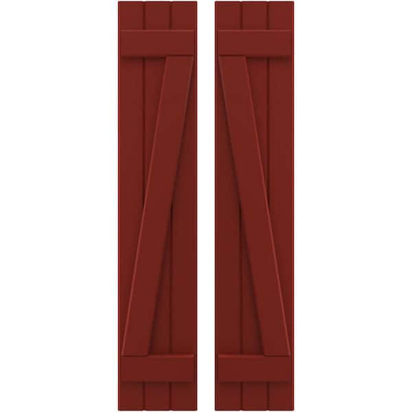 Ekena Millwork 10-1/2 in. W x 72 in. H Americraft 3-Board Exterior Real Wood Joined Board and Batten Shutters with Z-Bar in Pepper Red