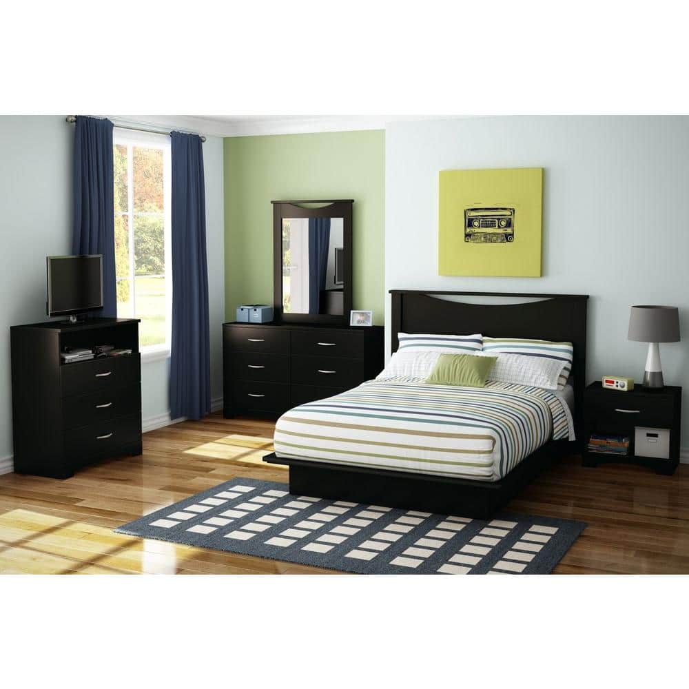 Contemporary Pure Black Full Platform Bed with Discreet Storage