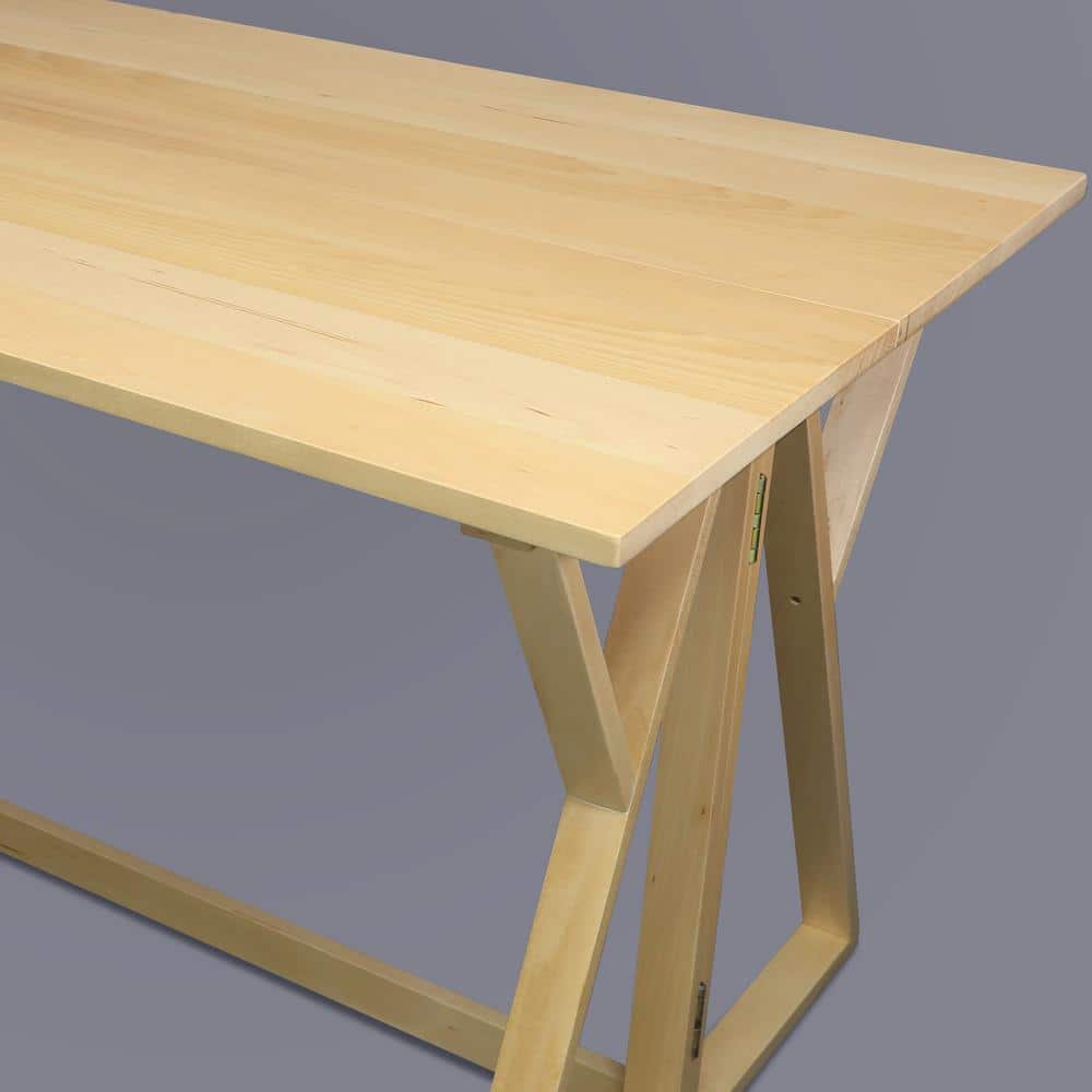 Natural Solid Basswood Folding Convertible Console Dining Table