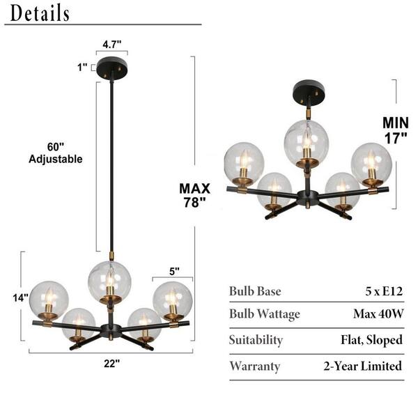 Zevni Modern Black Island Pendant Light, Ostter 22 in. 5