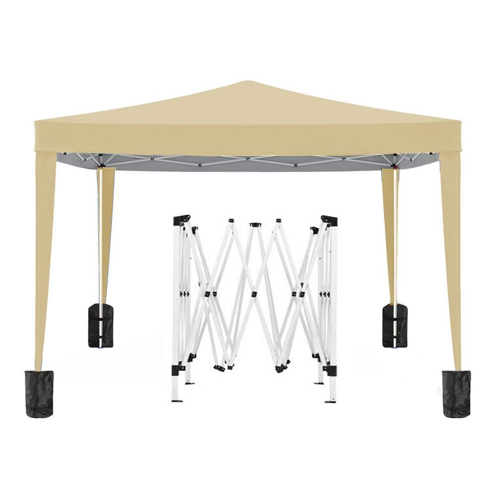 10 ft. x 10 ft. Beige Folding Canopy with 4 Removable Sidewalls