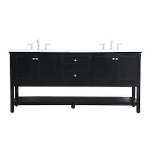 Simply Living 72 in. W x 22 in. D x 33.75 in. H Bath Vanity in Black with Carrara White Marble Top