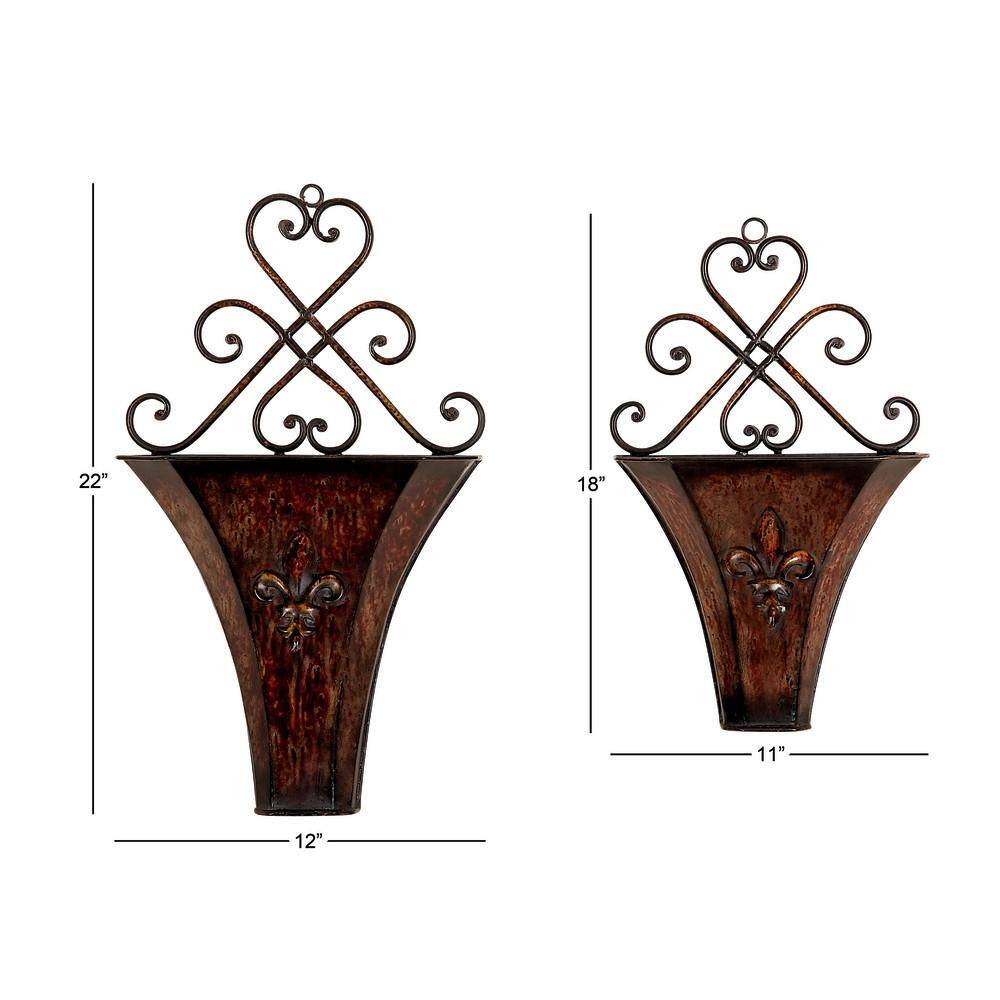 Brown Iron Scrollwork Indoor Outdoor Wall Planter Set