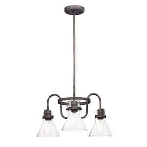 Seafarer 21.5 in. W 3-Light Oil Rubbed Bronze Chandelier with Seedy Shade