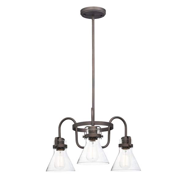 Maxim Lighting Seafarer 21.5 in. W 3-Light Oil Rubbed Bronze Chandelier with Seedy Shade