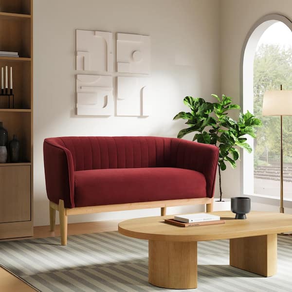 Lifestyle Solutions Franklin 55.5 in. Crimson Red Velvet 2-Seater Loveseat with Vertical Tufting