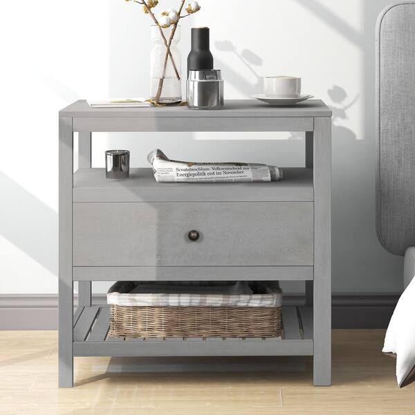 STICKON 1-Drawer Gray Nightstand (Set of 1) (25.2 in. H x 26 in. W 