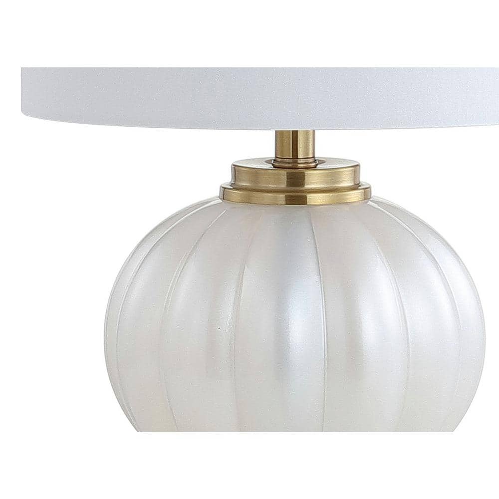 Elegant Iridescent 17.5" White Glass Table Lamp with Silk Shade
