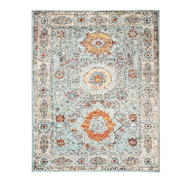 SUPERIOR Idalia Light Blue 5 ft. x 8 ft. Contemporary Tribal Medallion Polypropylene Area Rug