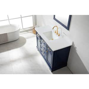 Milano 48 in. W x 22 in. D Bath Vanity in Blue with Quartz Vanity Top in White with White Basin