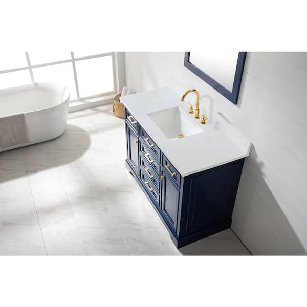 Milano 48 in. W x 22 in. D Bath Vanity in Blue with Quartz Vanity Top in White with White Basin
