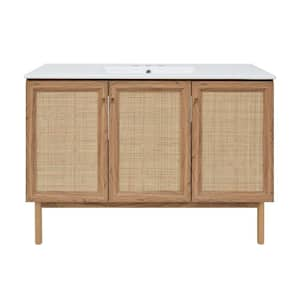 Classe 48 in. Bathroom Vanity in Brown Oak with White, 3-Hole Ceramic Sink Top