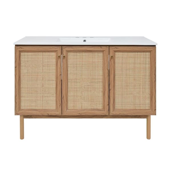 Classe 48 in. Bathroom Vanity in Brown Oak with White, 3-Hole Ceramic Sink Top