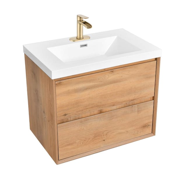 Aeroline 30 in. W x 19.29 in. D x 25.59 in. H Single Sink Float Wood Bath Vanity with White Resin Integral Top Assembled
