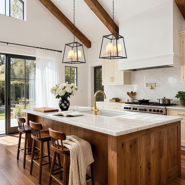 Zevni Modern Farmhouse 4-Light Black Dining Room Chandelier