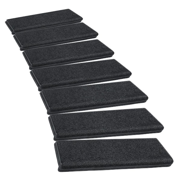 PURE ERA Black 9.5 in. x 30 in. x 1.2 in. Bullnose Polypropylene Indoor Non-slip Carpet Stair Tread Cover (Set of 14)