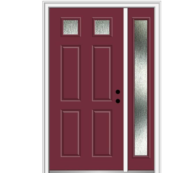 MMI Door 48 in. x 80 in. Left-Hand Inswing Rain Glass Burgundy Fiberglass Prehung Front Door on 4-9/16 in. Frame